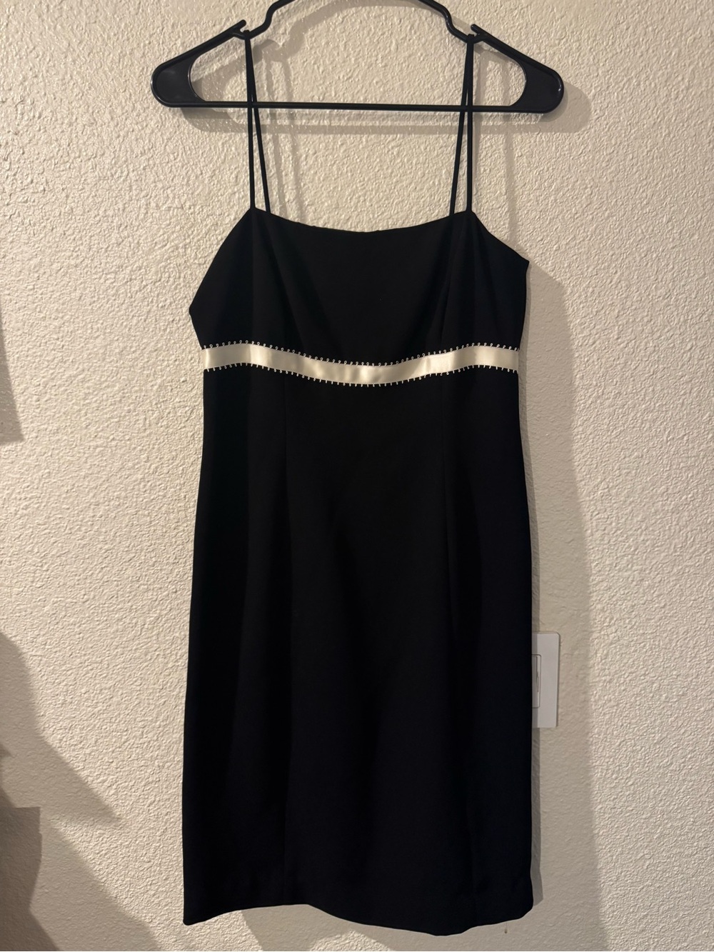 Ann Taylor Black Midi Dress with Cream Waist Band